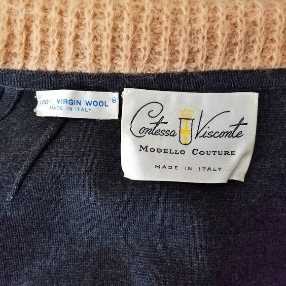 CONTESSA VISCONTE Charcoal Gray Tan Sweater Jacket - Picture 8 of 8